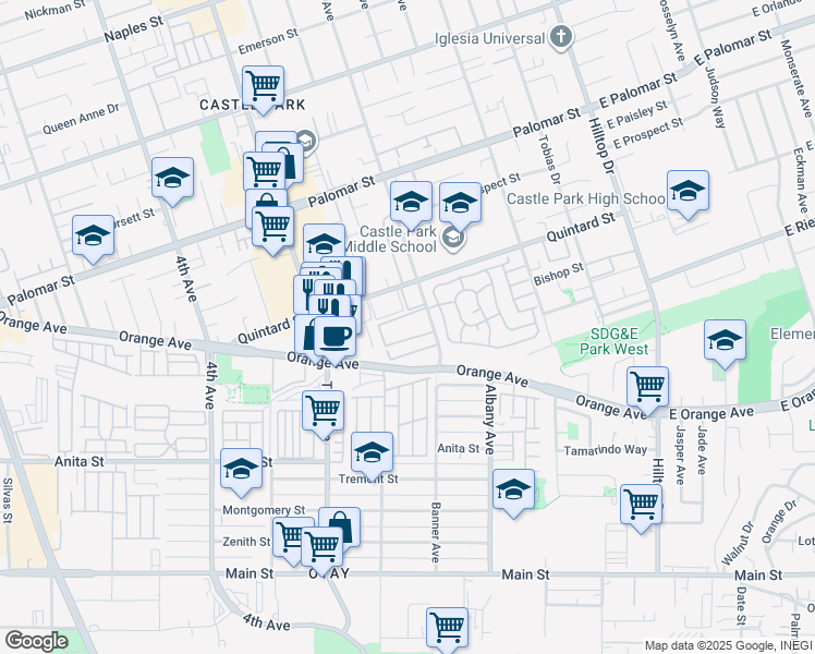 map of restaurants, bars, coffee shops, grocery stores, and more near 1440 2nd Avenue in Chula Vista