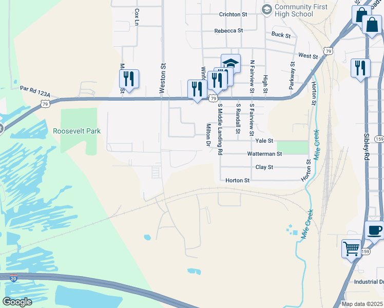 map of restaurants, bars, coffee shops, grocery stores, and more near 534 Babb Circle in Minden
