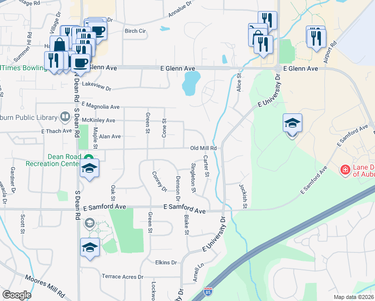 map of restaurants, bars, coffee shops, grocery stores, and more near 230 Singleton Street in Auburn