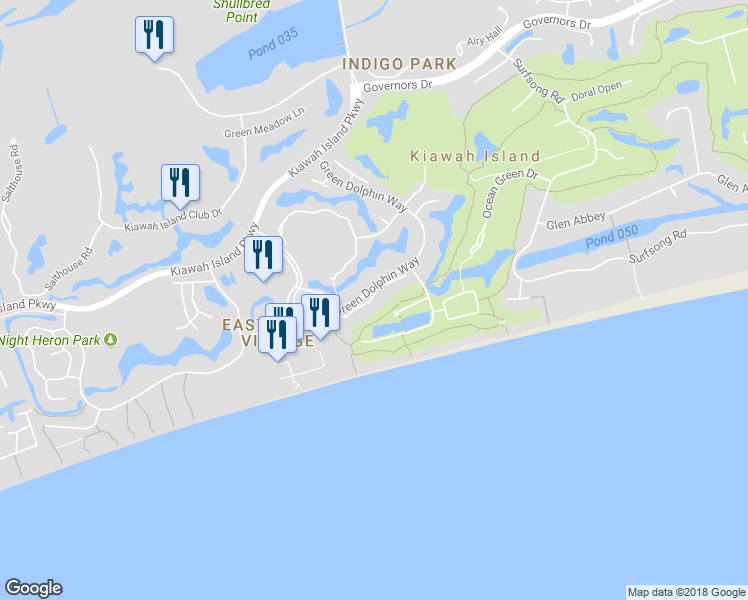 map of restaurants, bars, coffee shops, grocery stores, and more near 4961 Green Dolphin Way in Kiawah Island