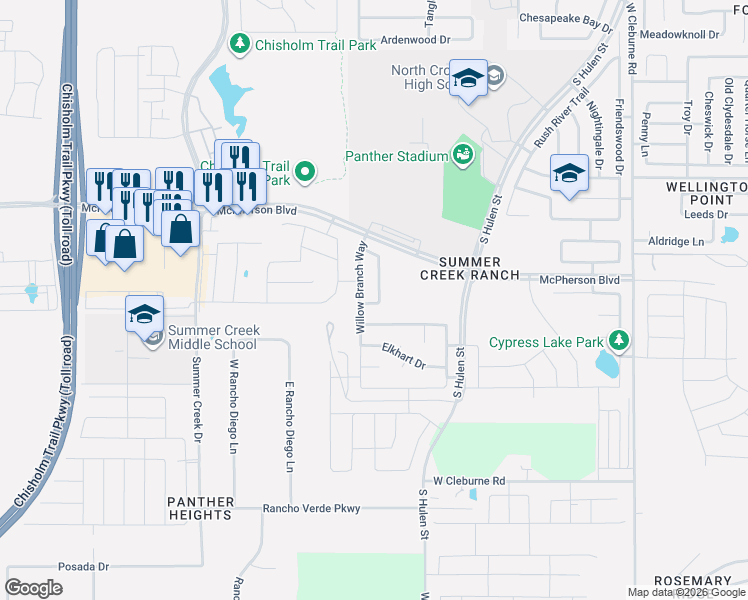 map of restaurants, bars, coffee shops, grocery stores, and more near 4820 Barberry Tree Cove in Crowley
