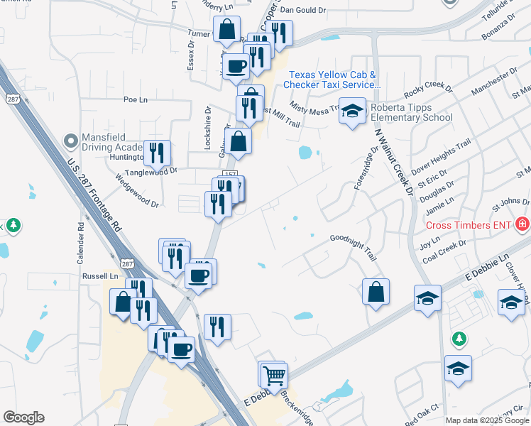 map of restaurants, bars, coffee shops, grocery stores, and more near 761 Moore Road in Mansfield