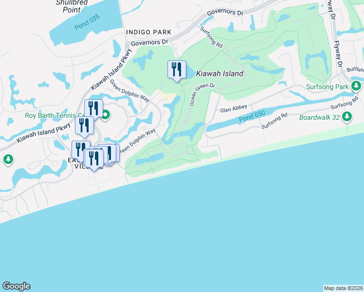 map of restaurants, bars, coffee shops, grocery stores, and more near 7 Atlantic Beach Court in Johns Island