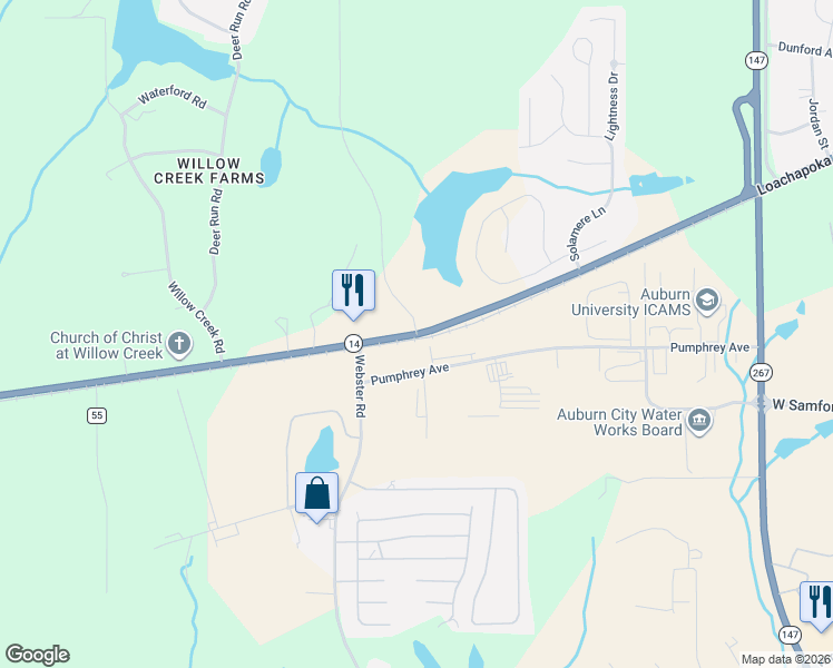 map of restaurants, bars, coffee shops, grocery stores, and more near 1948 Martin Luther King Drive in Auburn