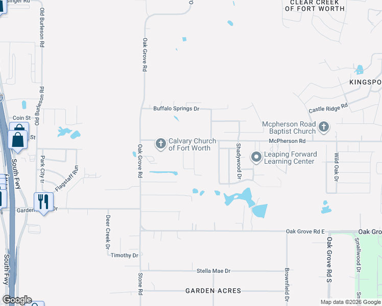 map of restaurants, bars, coffee shops, grocery stores, and more near 800 McPherson Road in Fort Worth
