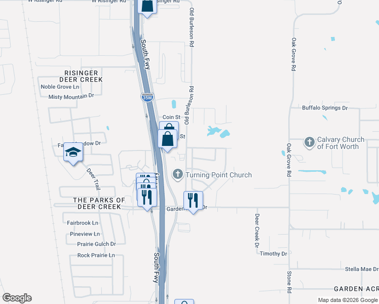 map of restaurants, bars, coffee shops, grocery stores, and more near 10504 Park City tr in Fort Worth