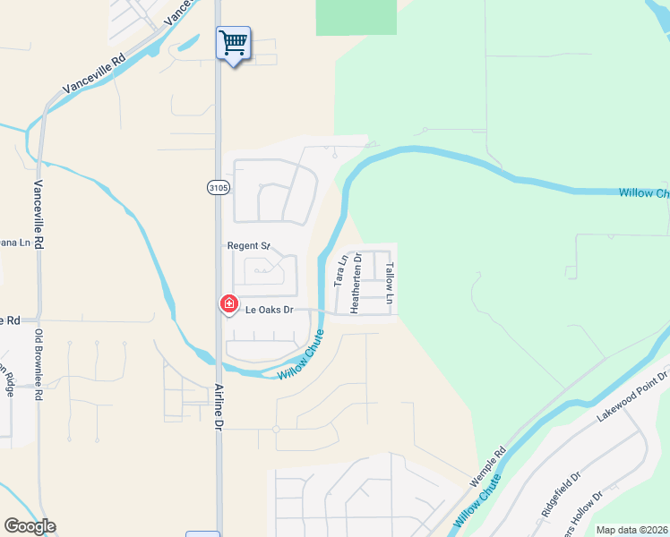 map of restaurants, bars, coffee shops, grocery stores, and more near 5143 Tara Lane in Bossier City