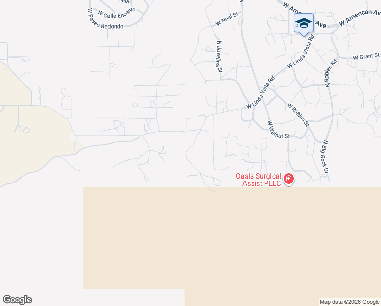 map of restaurants, bars, coffee shops, grocery stores, and more near 1493 West Linda Vista Road in Oracle