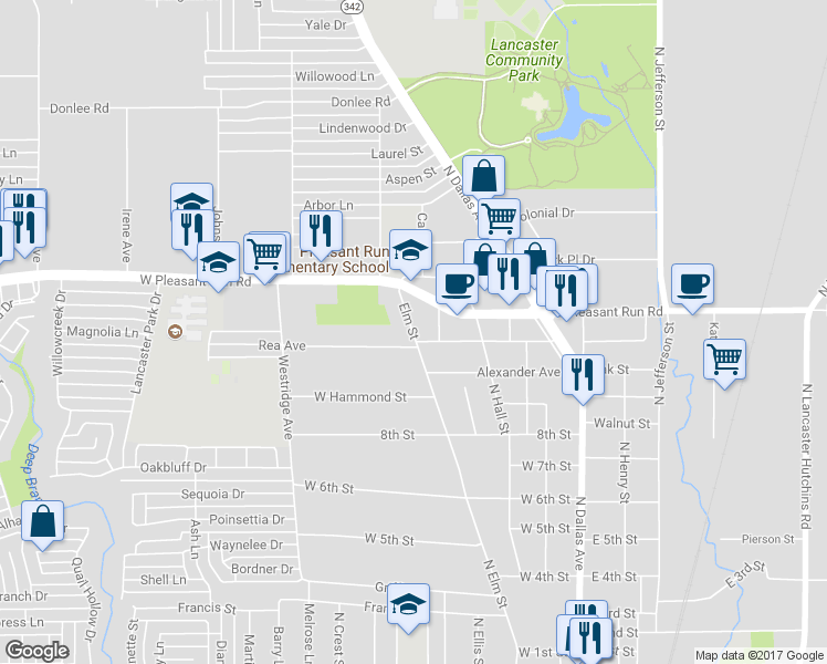 map of restaurants, bars, coffee shops, grocery stores, and more near 1226 Elm Street in Lancaster