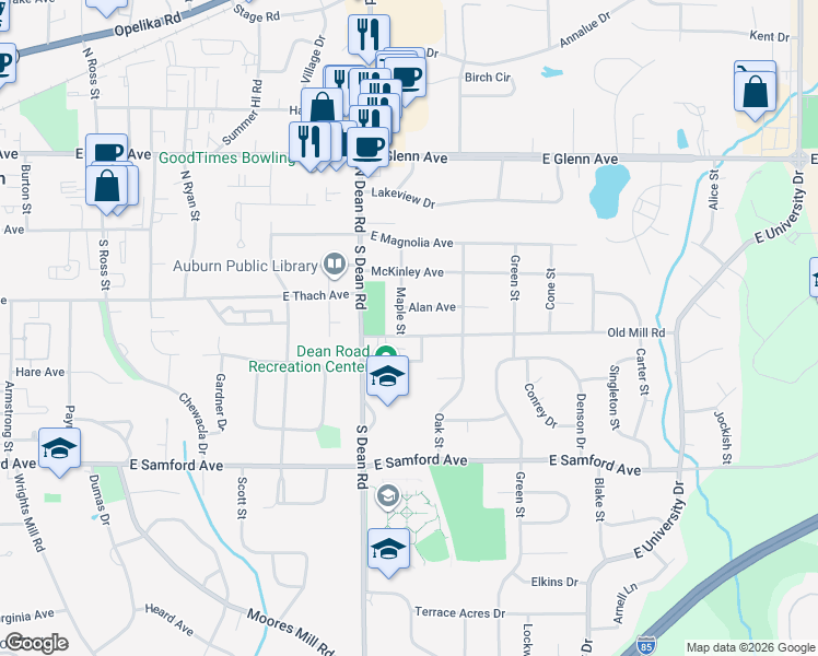 map of restaurants, bars, coffee shops, grocery stores, and more near 914 Alan Avenue in Auburn