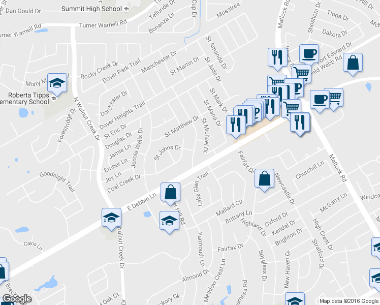 map of restaurants, bars, coffee shops, grocery stores, and more near 2709 Saint Charles Drive in Mansfield