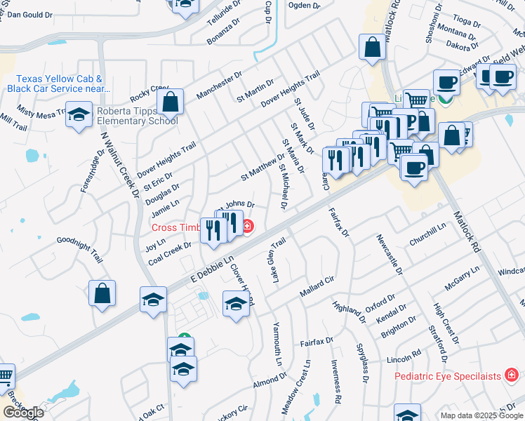 map of restaurants, bars, coffee shops, grocery stores, and more near 2805 Saint Charles Drive in Mansfield