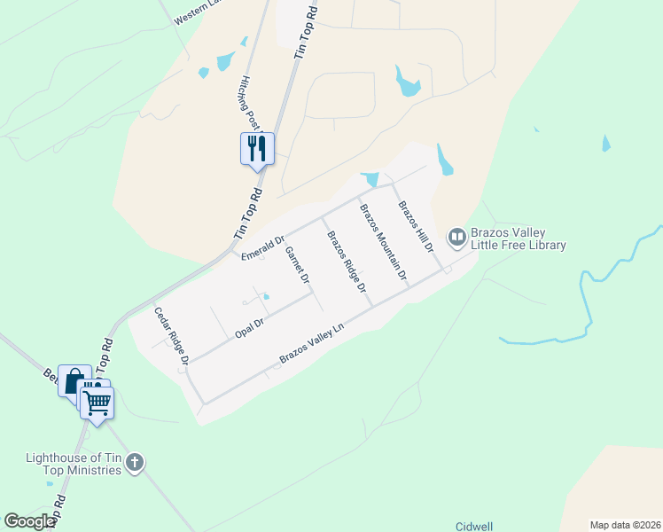 map of restaurants, bars, coffee shops, grocery stores, and more near 312 Brazos Ridge Drive in Weatherford