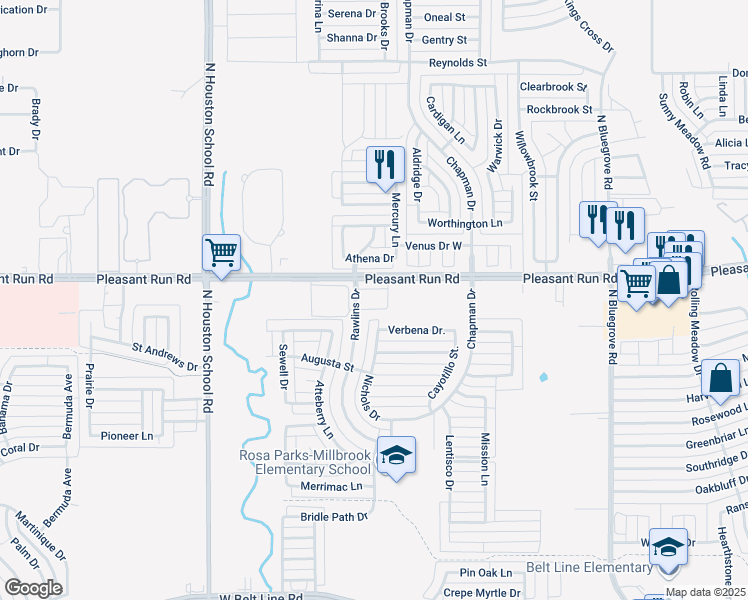 map of restaurants, bars, coffee shops, grocery stores, and more near 1815 Pleasant Run Road in Lancaster