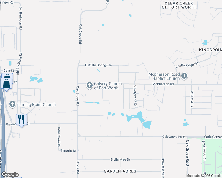 map of restaurants, bars, coffee shops, grocery stores, and more near 900 McPherson Road in Fort Worth