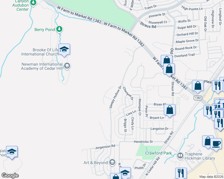 map of restaurants, bars, coffee shops, grocery stores, and more near 813 Cobblestone Court in Cedar Hill