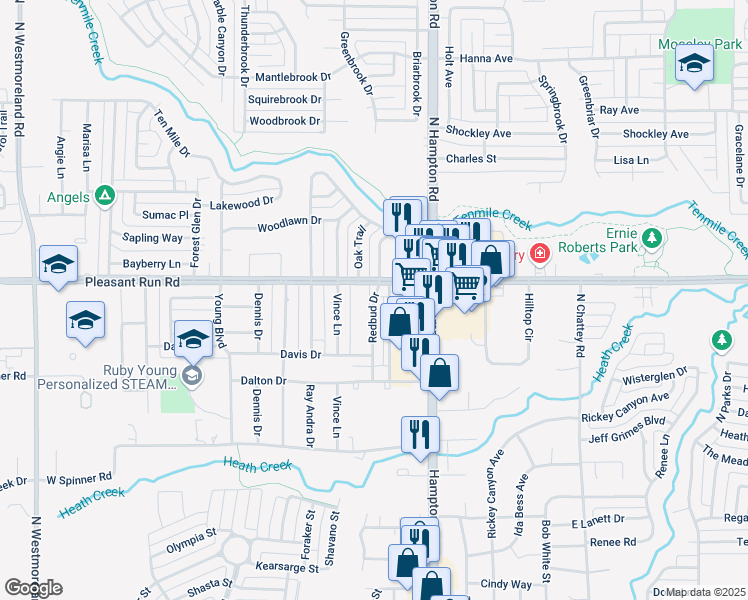 map of restaurants, bars, coffee shops, grocery stores, and more near 830 Red Bud Drive in DeSoto