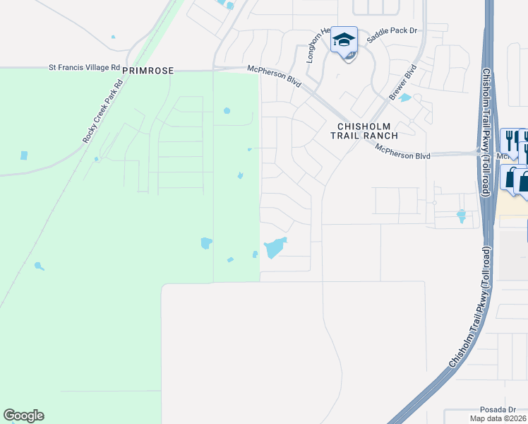map of restaurants, bars, coffee shops, grocery stores, and more near 9855 Old Granbury Road in Crowley
