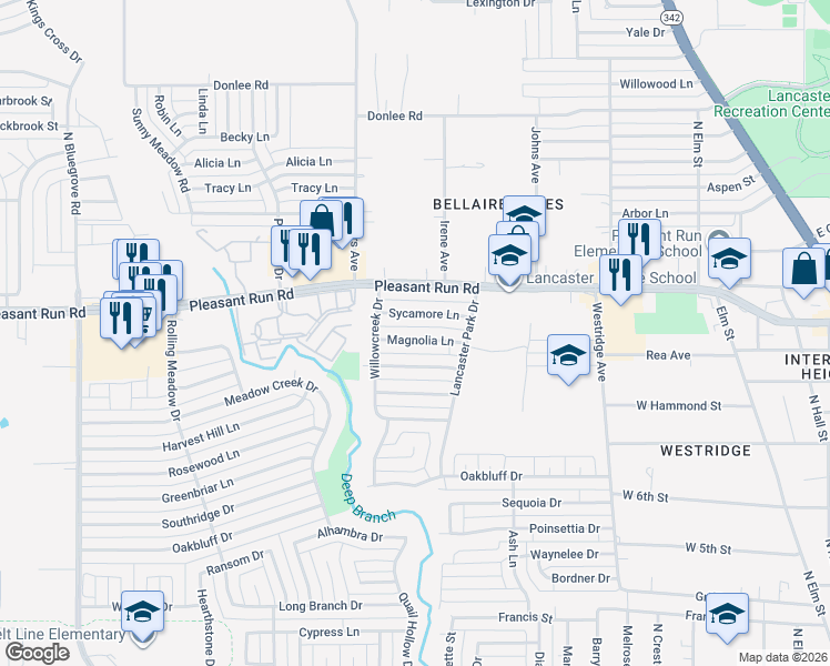 map of restaurants, bars, coffee shops, grocery stores, and more near 926 Sycamore Lane in Lancaster