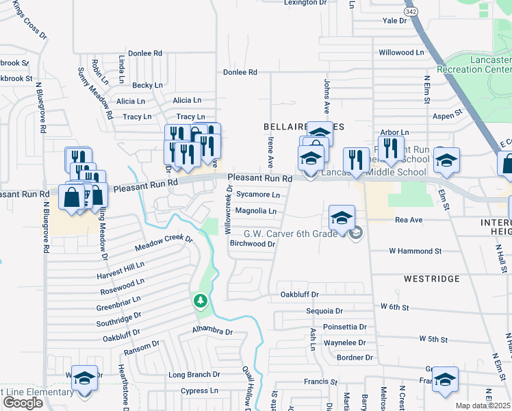 map of restaurants, bars, coffee shops, grocery stores, and more near 913 Magnolia Lane in Lancaster