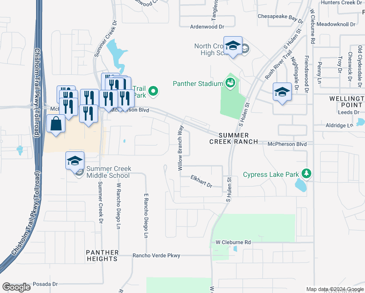 map of restaurants, bars, coffee shops, grocery stores, and more near 9440 Navarro Street in Crowley