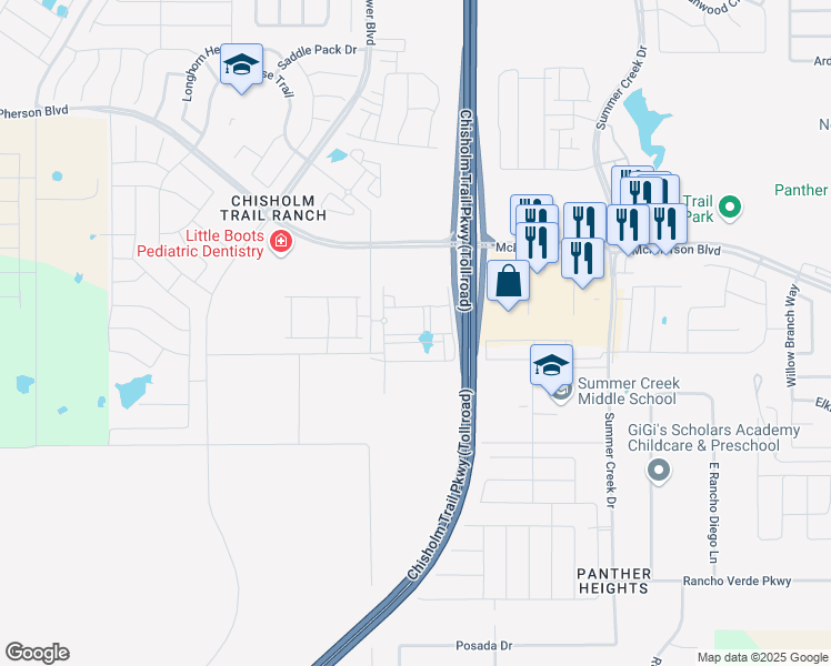 map of restaurants, bars, coffee shops, grocery stores, and more near 5649 Sierra Springs Lane in Fort Worth