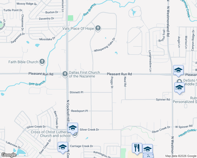 map of restaurants, bars, coffee shops, grocery stores, and more near 1128 West Pleasant Run Road in DeSoto