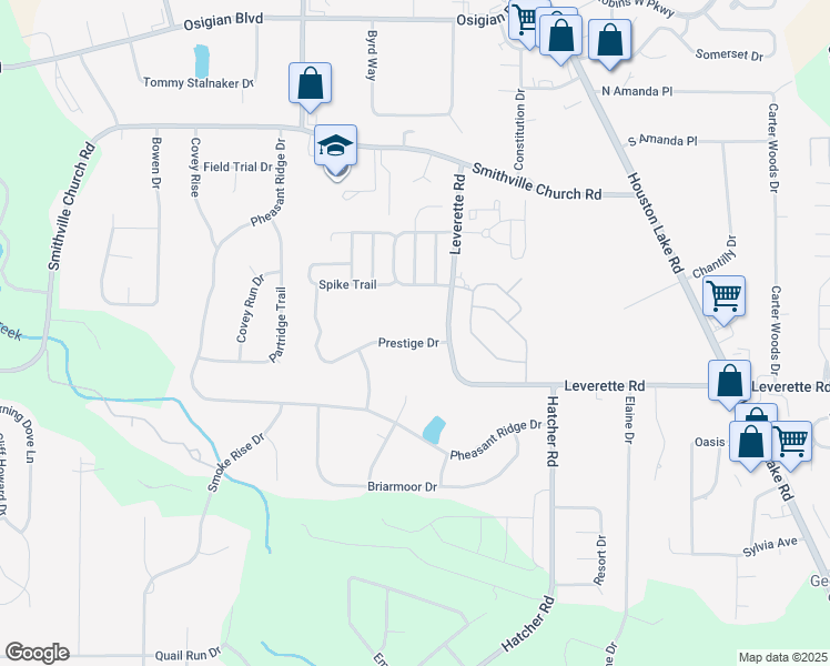 map of restaurants, bars, coffee shops, grocery stores, and more near 102 Prestige Dr in Warner Robins