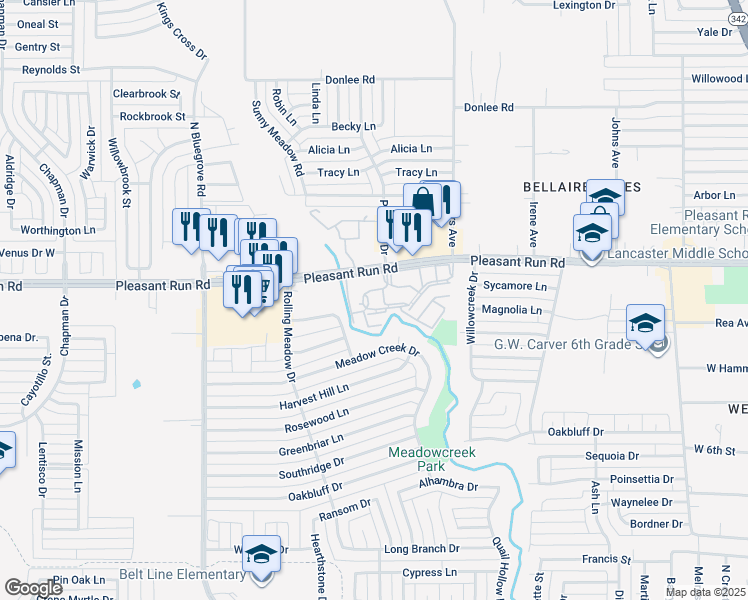 map of restaurants, bars, coffee shops, grocery stores, and more near 1000 River Bend Drive in Lancaster