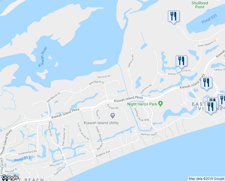 map of restaurants, bars, coffee shops, grocery stores, and more near 284 Woodcock Court in Johns Island