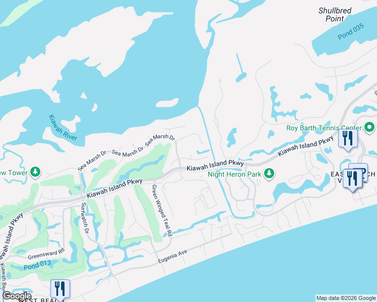 map of restaurants, bars, coffee shops, grocery stores, and more near 284 Woodcock Court in Johns Island