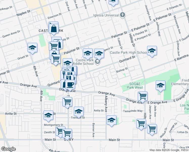 map of restaurants, bars, coffee shops, grocery stores, and more near 1435 2nd Avenue in Chula Vista