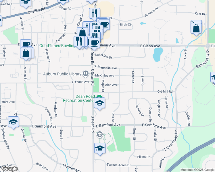 map of restaurants, bars, coffee shops, grocery stores, and more near 914 Alan Avenue in Auburn