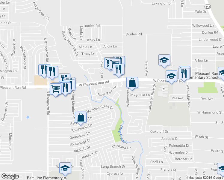 map of restaurants, bars, coffee shops, grocery stores, and more near 1000 River Bend Drive in Lancaster
