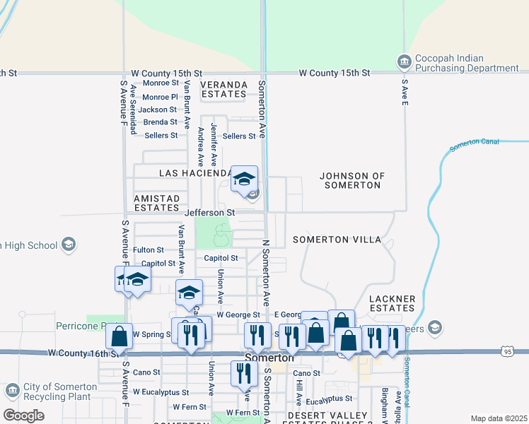 map of restaurants, bars, coffee shops, grocery stores, and more near 1011 North Somerton Avenue in Somerton
