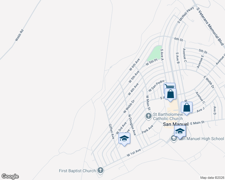 map of restaurants, bars, coffee shops, grocery stores, and more near 914 West 6th Avenue in San Manuel
