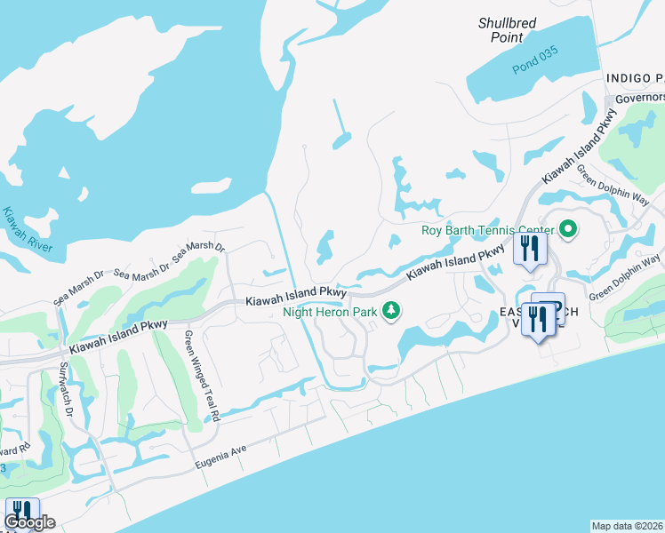 map of restaurants, bars, coffee shops, grocery stores, and more near 74 Salthouse Road in Kiawah Island