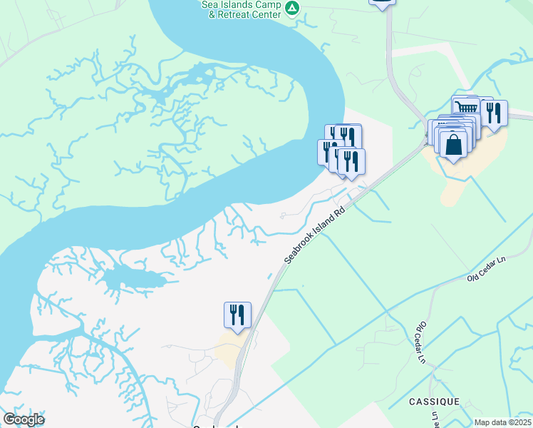 map of restaurants, bars, coffee shops, grocery stores, and more near 1938 Marsh Oak Lane in Seabrook Island