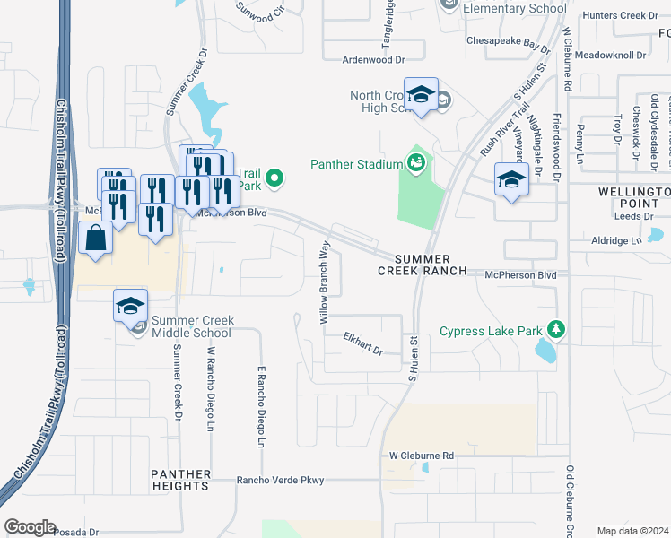map of restaurants, bars, coffee shops, grocery stores, and more near 9440 Navarro Street in Crowley