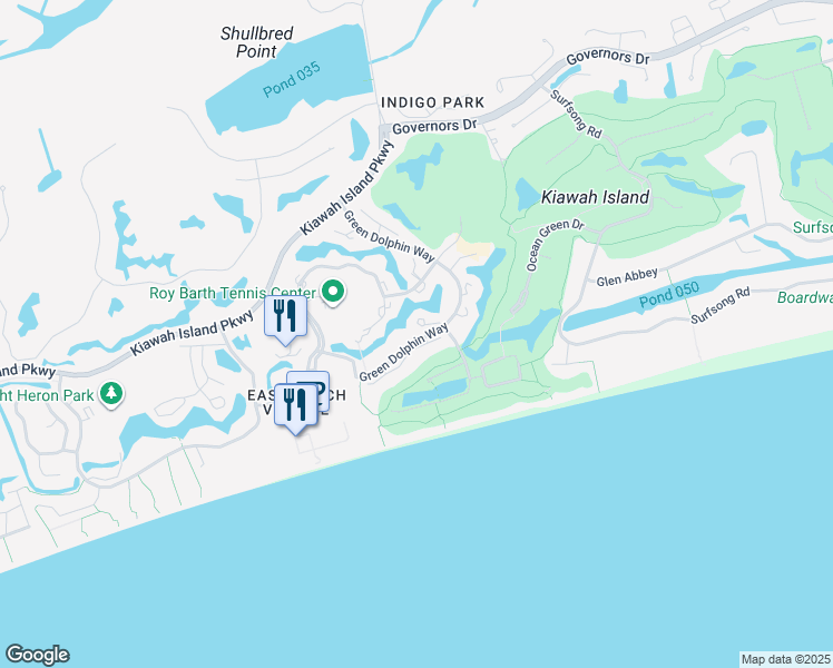 map of restaurants, bars, coffee shops, grocery stores, and more near 4961 Green Dolphin Way in Kiawah Island