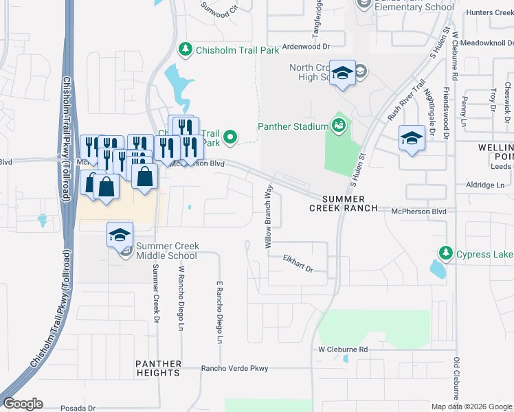 map of restaurants, bars, coffee shops, grocery stores, and more near 9713 Trail Map Drive in Crowley