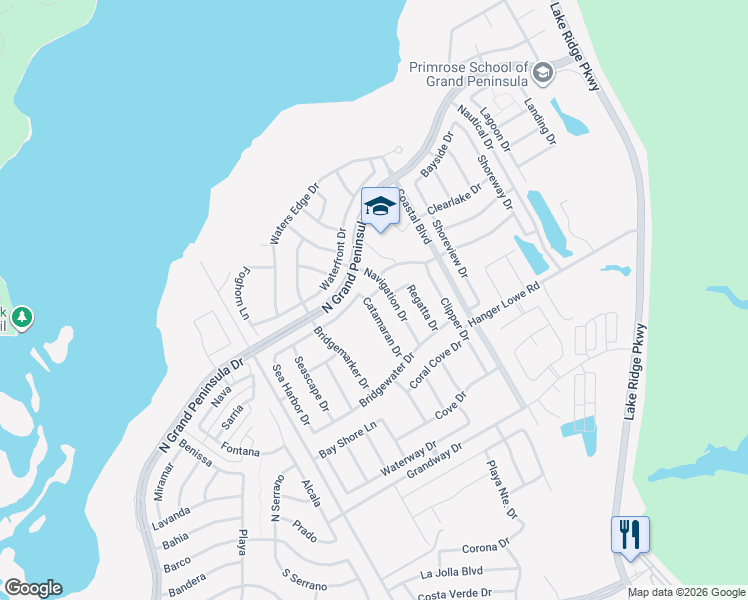 map of restaurants, bars, coffee shops, grocery stores, and more near 6928 Catamaran Drive in Grand Prairie