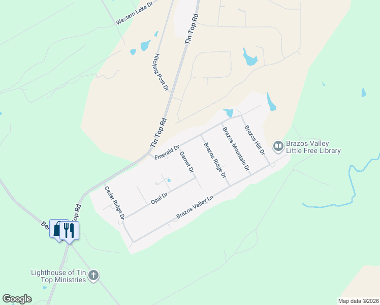 map of restaurants, bars, coffee shops, grocery stores, and more near 107 Garnet Drive in Weatherford