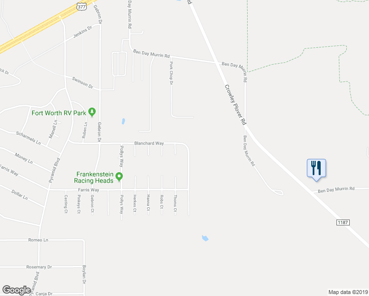 map of restaurants, bars, coffee shops, grocery stores, and more near 7588 Blanchard Way in Fort Worth