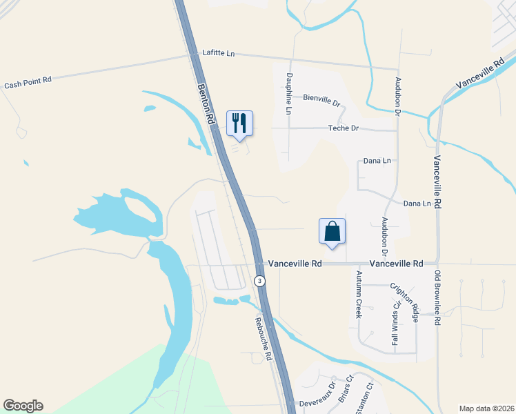 map of restaurants, bars, coffee shops, grocery stores, and more near 4828 Benton Road in Bossier City