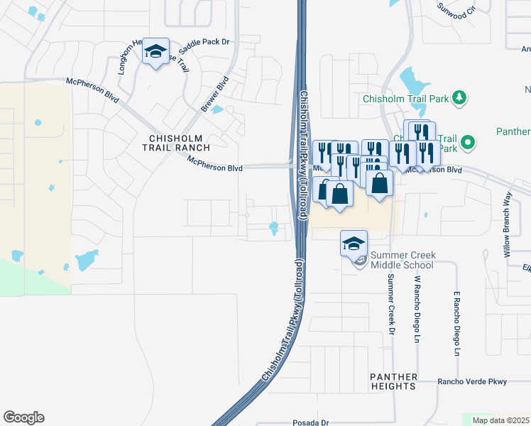 map of restaurants, bars, coffee shops, grocery stores, and more near 5649 Sierra Springs Lane in Fort Worth