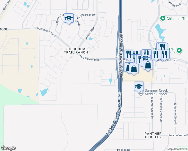map of restaurants, bars, coffee shops, grocery stores, and more near McPherson Boulevard in Fort Worth