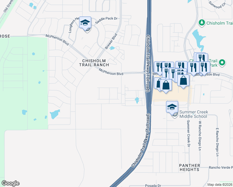 map of restaurants, bars, coffee shops, grocery stores, and more near McPherson Boulevard in Fort Worth