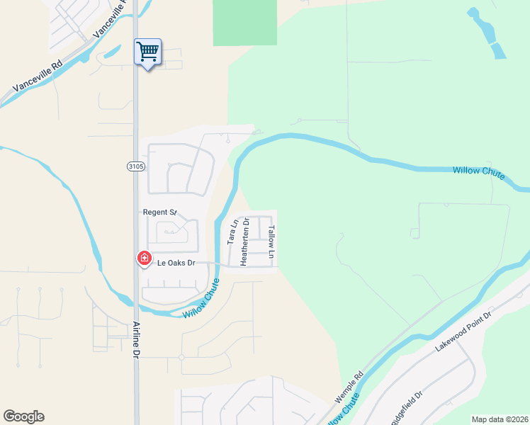 map of restaurants, bars, coffee shops, grocery stores, and more near 5197 Tara Lane in Bossier City