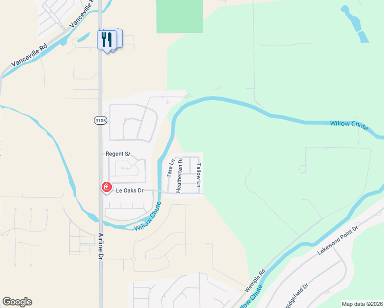 map of restaurants, bars, coffee shops, grocery stores, and more near 5197 Tara Lane in Bossier City